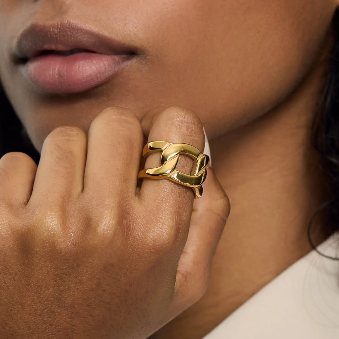 Anel de Elos Duplos Banhado em Ouro 18k