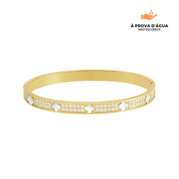 Bracelete Trevo Branco Banhado em Ouro 18k
