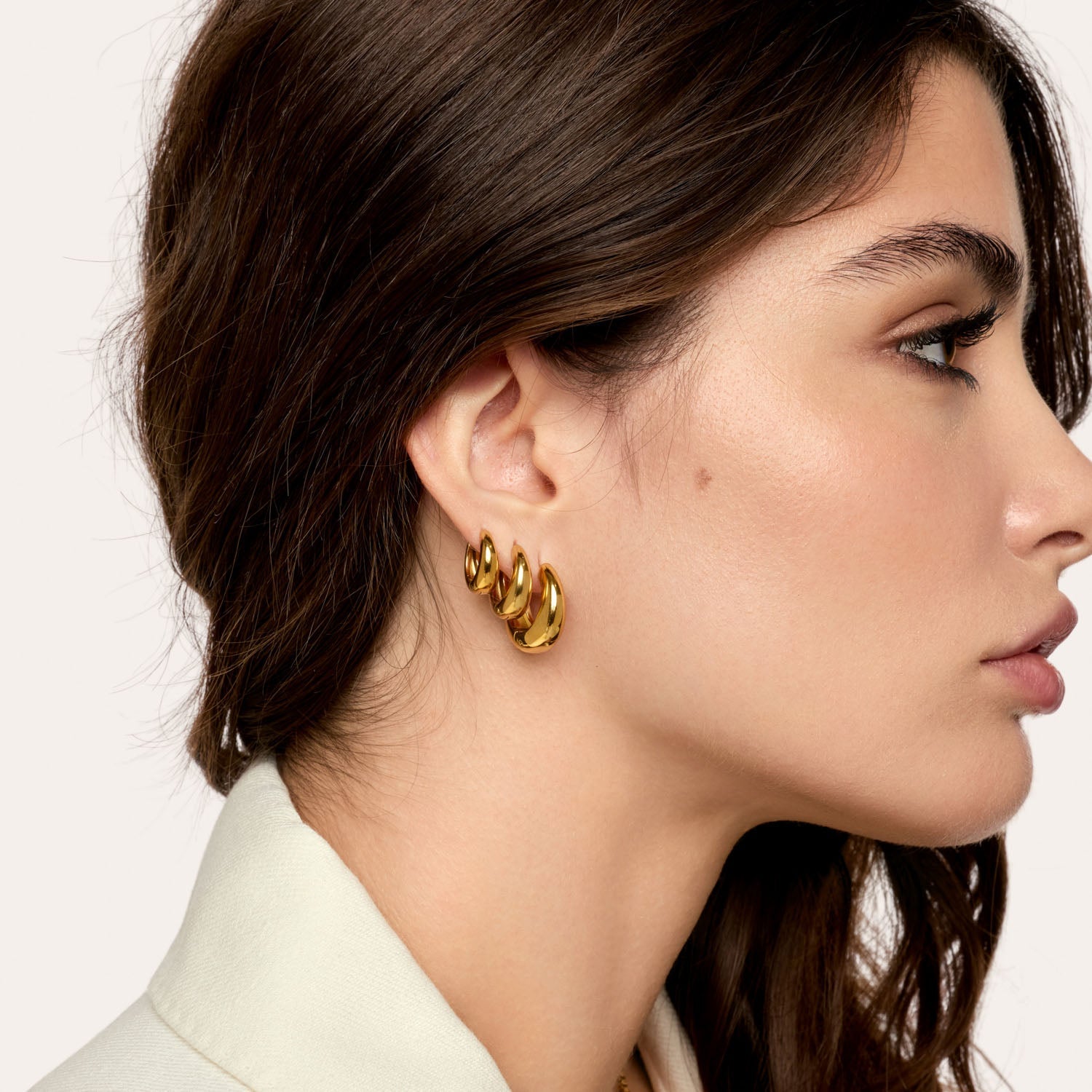 Trio de Brincos Londrinos Banhados em Ouro 18k