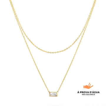 Colar Duplo Cristal Banhado em Ouro 18k