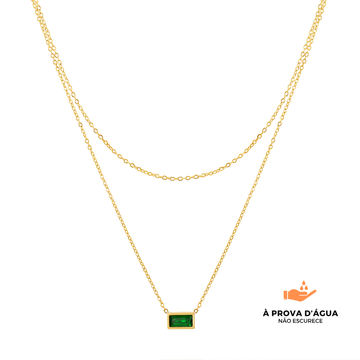 Colar Duplo Esmera Banhado em Ouro 18k