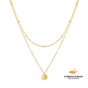 Colar Duplo com Círculo Slim Banhado em Ouro 18k