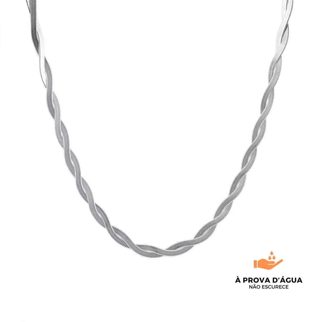 Colar de Corrente Slim Entrelaçado Banhado em Prata