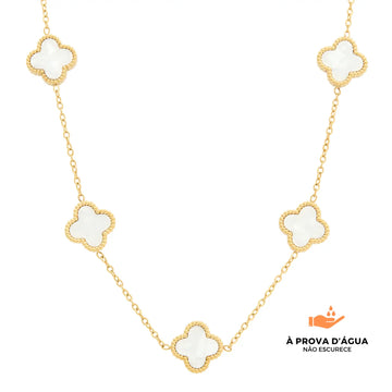 Colar de Trevo Branco Banhado em Ouro 18k