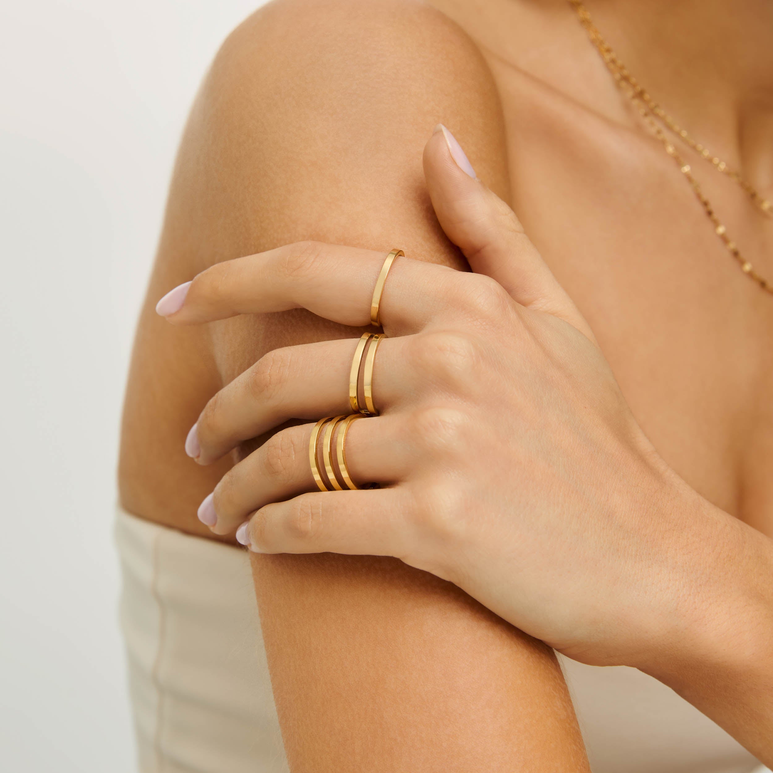 Anel Duplo Slim Regulável Banhado em Ouro 18k