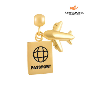 Pingente Eu Amo Viajar Banhado em Ouro 18k