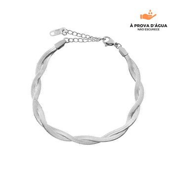 Pulseira de Corrente Slim Entrelaçado Banhada em Prata