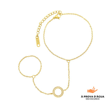 Pulseira de Mão Círculo de Luz Banhada em Ouro 18k