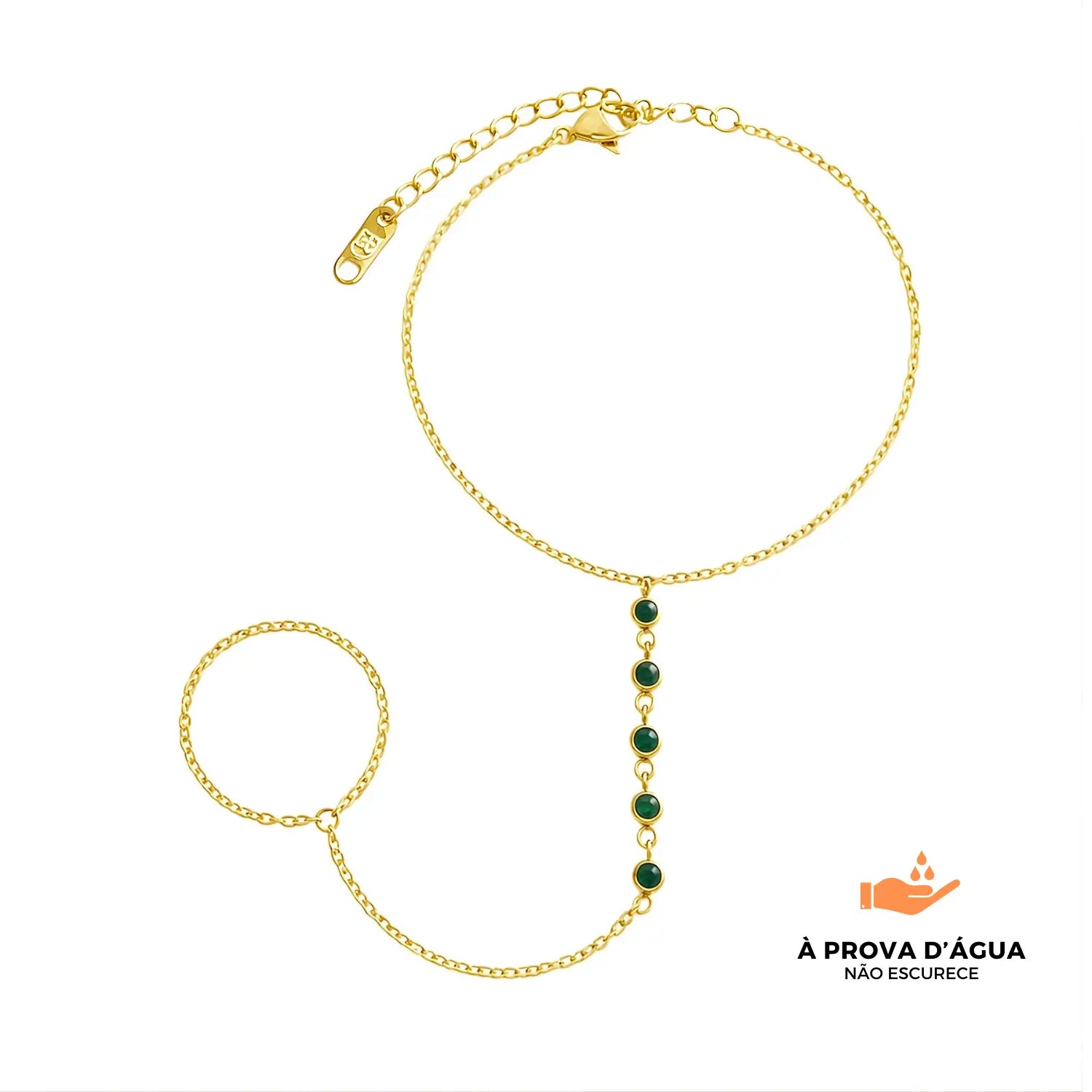 Pulseira de Mão Esmera Banhada em Ouro 18k