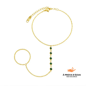 Pulseira de Mão Esmera Banhada em Ouro 18k