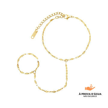 Pulseira de Mão Folhas Douradas Banhada em Ouro 18k