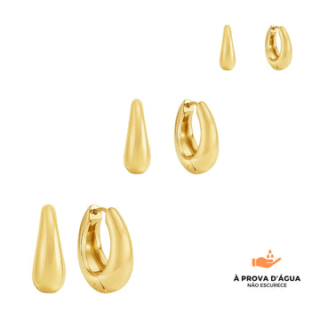 Trio de Brincos Londrinos Banhados em Ouro 18k